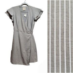 Harper Heritage Striped Flutter Sleeves Wrap Dress Mini Size S
